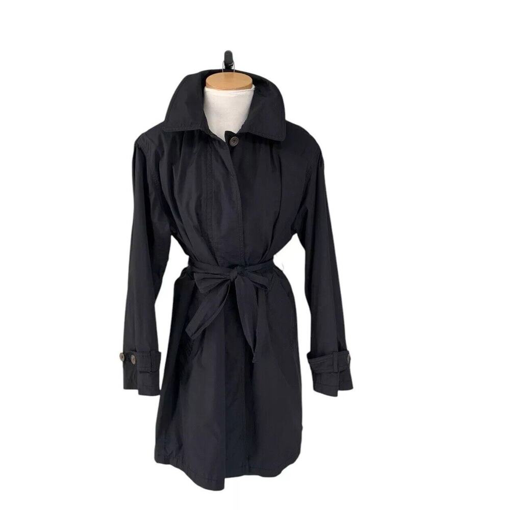 Vintage New York Harbor Trench Coat Size 8 Navy Blue Belted Lined